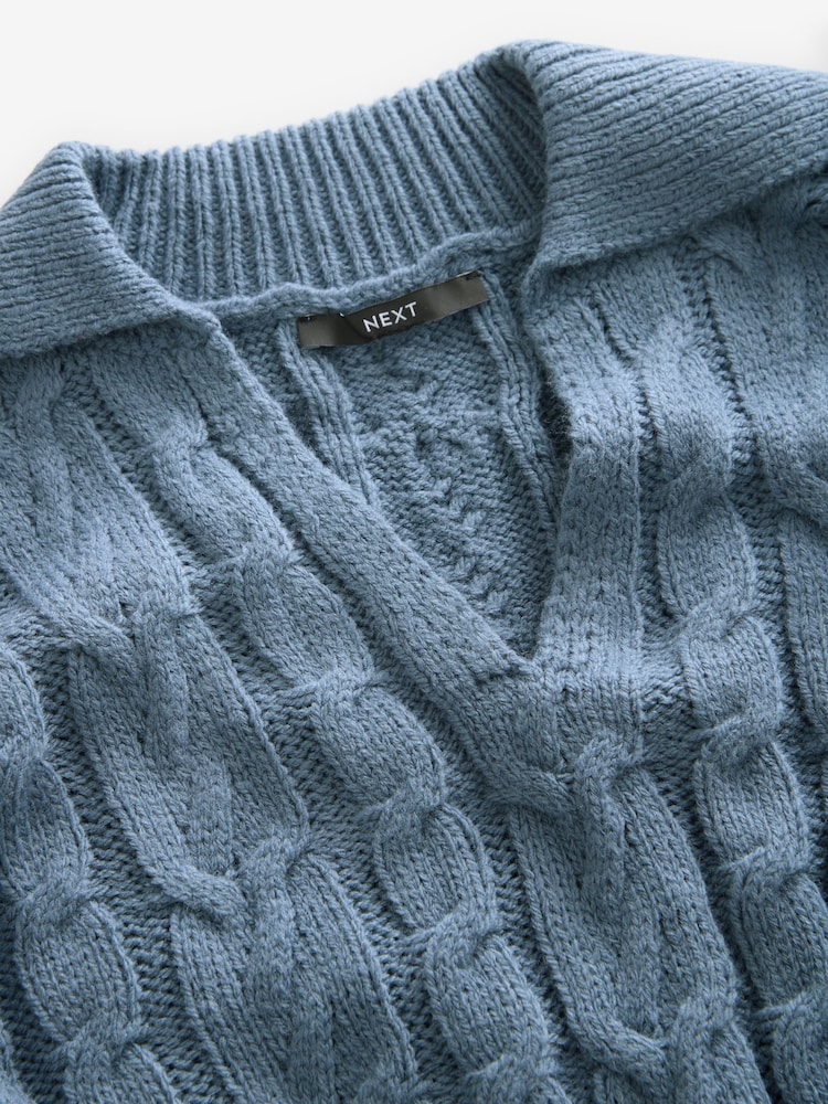 Blue Chambray Knitted Cable Mini Dress with Wool - Image 7 of 7