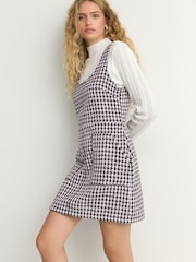 Black Pink Houndstooth Pattern Layered Pocket Front Knitted Pinafore Mini Dress - Image 1 of 9
