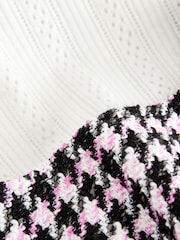 Black Pink Houndstooth Pattern Layered Pocket Front Knitted Pinafore Mini Dress - Image 7 of 9