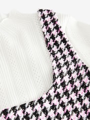 Black Pink Houndstooth Pattern Layered Pocket Front Knitted Pinafore Mini Dress - Image 8 of 9