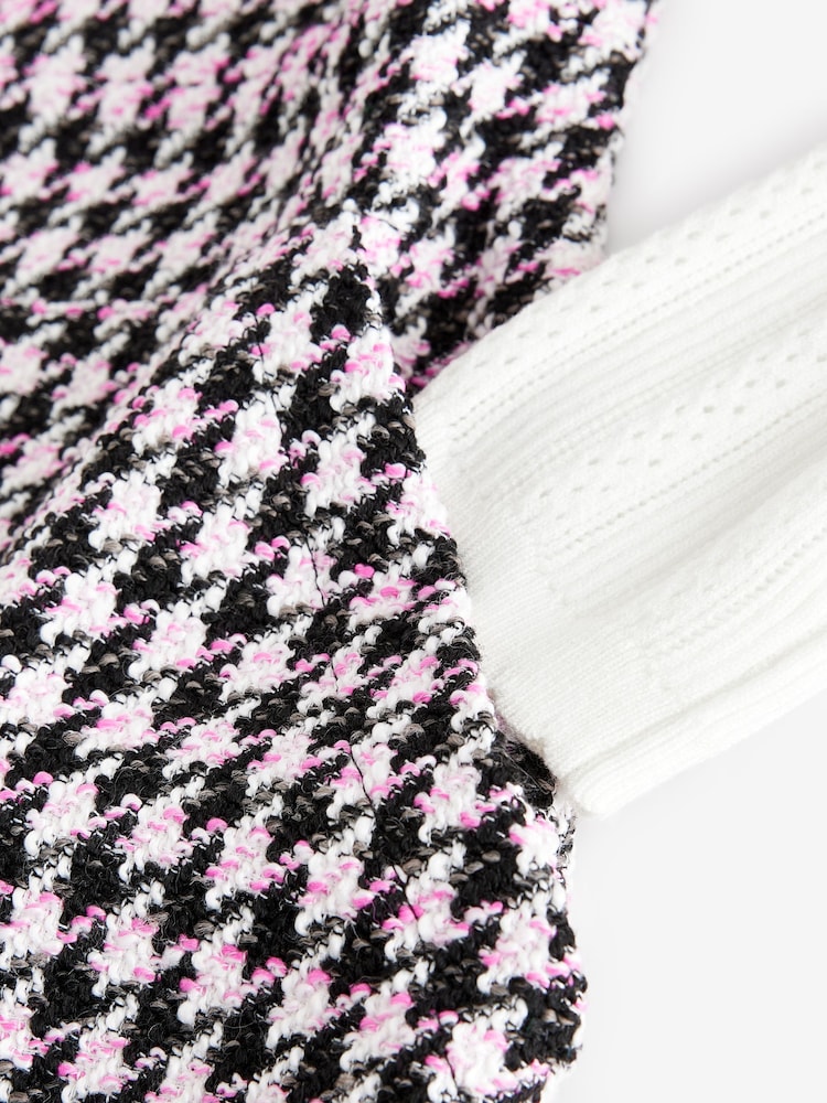 Black Pink Houndstooth Pattern Layered Pocket Front Knitted Pinafore Mini Dress - Image 9 of 9