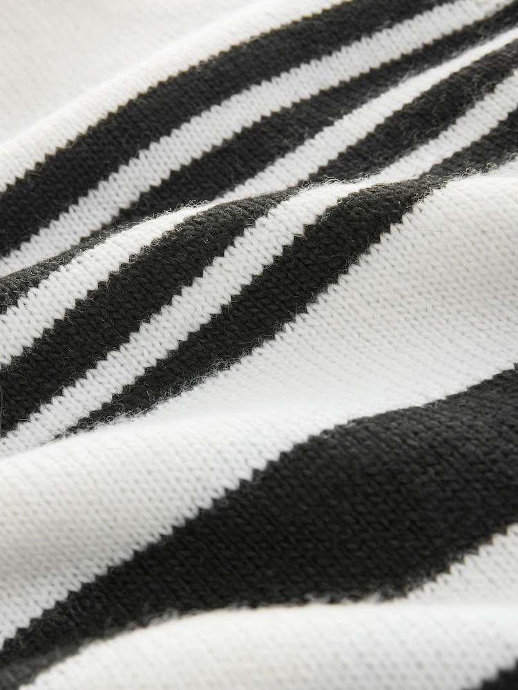 Black White Relaxed Soft Touch Crew Neck Midi Knitted Jumper Dress - Image 4 of 8