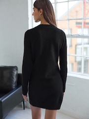 Black Smart Button Up Knitted Jumper Dress with Wool - Image 3 of 7