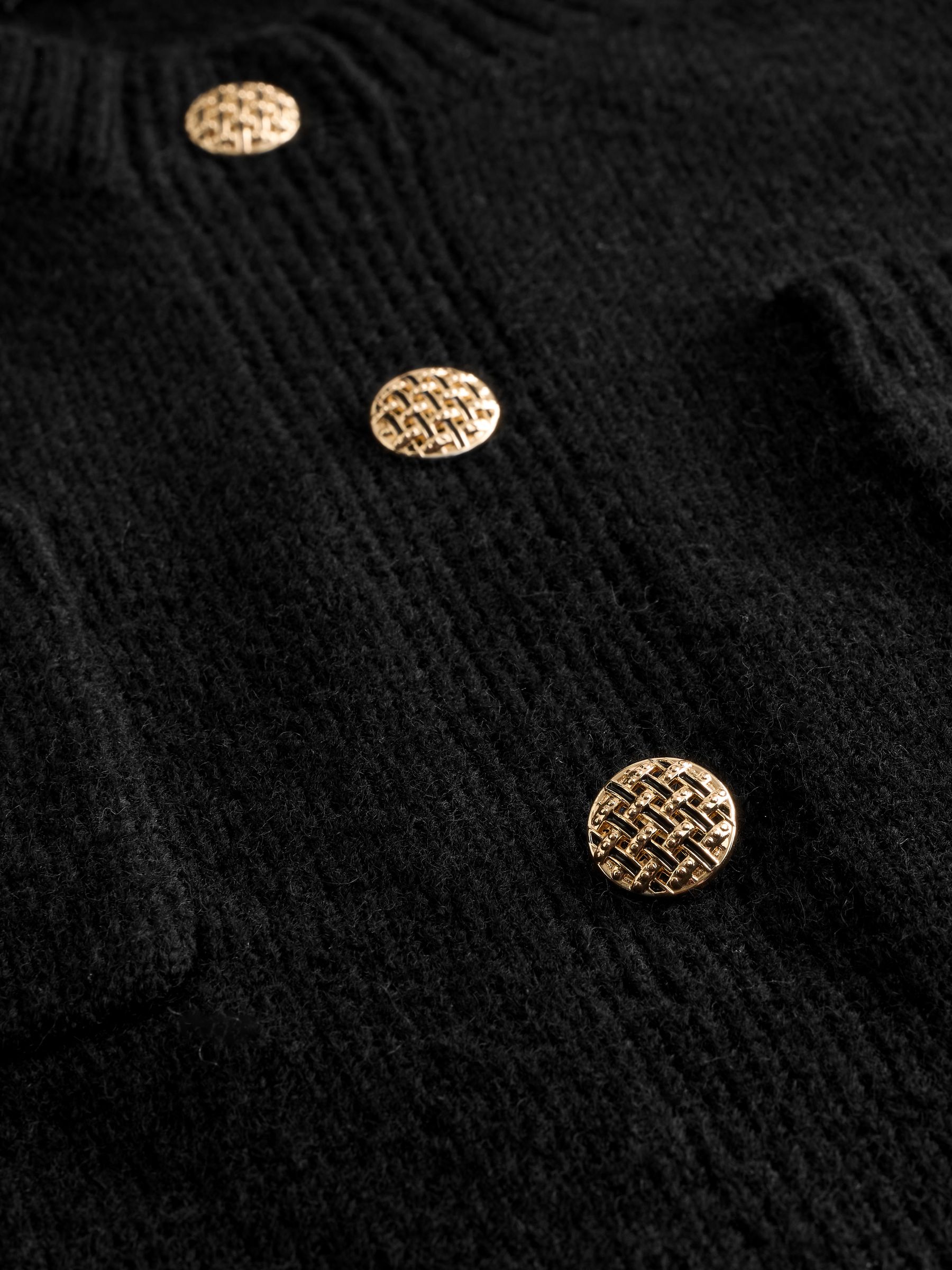 Black Smart Button Up Knitted Jumper Dress with Wool