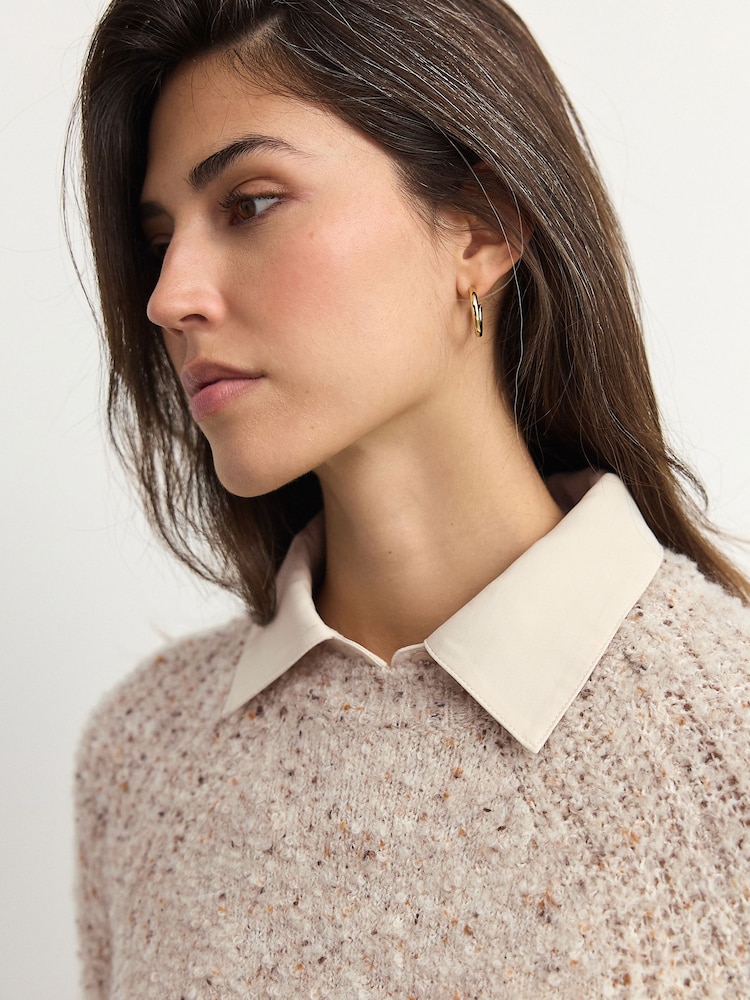 Neutral Lace Layer Collared Knitted Jumper - Image 5 of 8