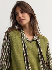 Green Khaki Tie Bow Collared Knitted Layer Tank Shirt with Wool - Image 4 of 8