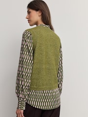 Green Khaki Tie Bow Collared Knitted Layer Tank Shirt with Wool - Image 5 of 8