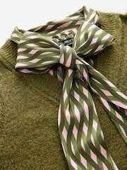 Green Khaki Tie Bow Collared Knitted Layer Tank Shirt with Wool - Image 8 of 8
