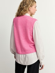 Pink Tie Bow Collared Knitted Layer Tank Shirt with Wool - Image 3 of 8