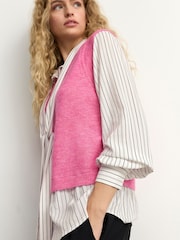 Pink Tie Bow Collared Knitted Layer Tank Shirt with Wool - Image 4 of 8