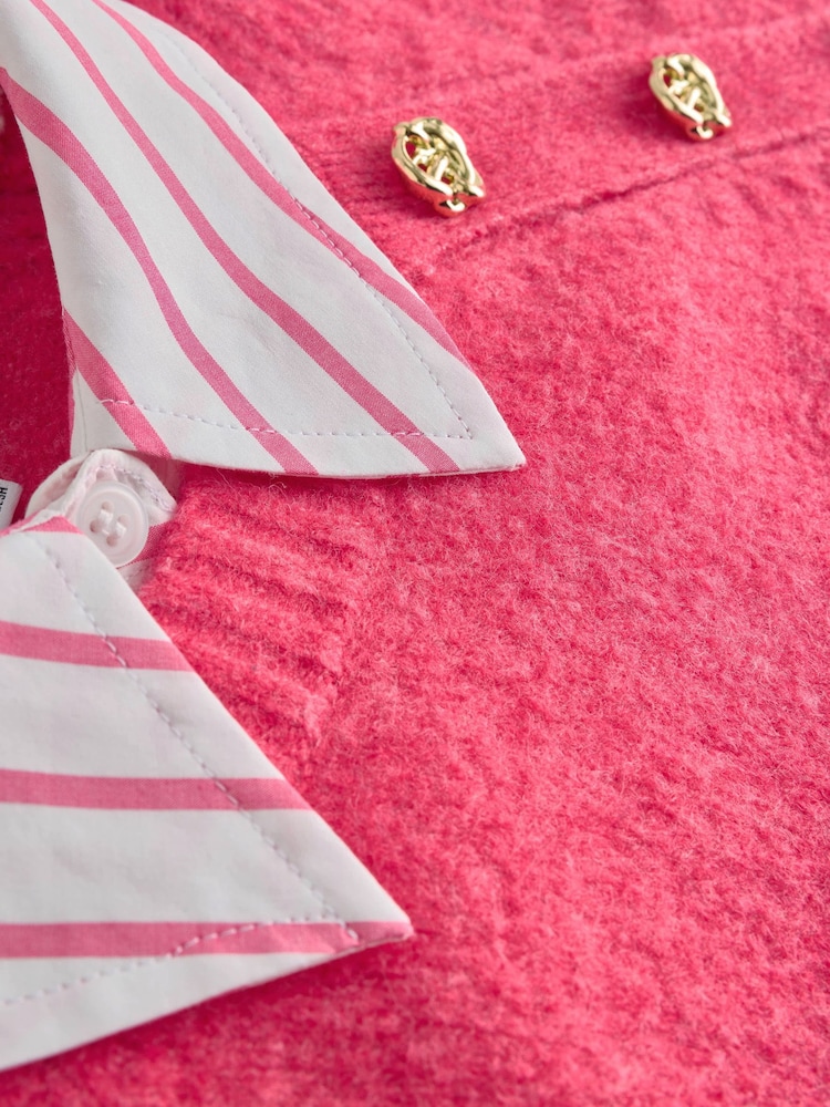 Pink Bright Layered Long Sleeve Collared Gold Detailed Button Jumper with Wool and 100% Cotton Shirt - Image 7 of 8
