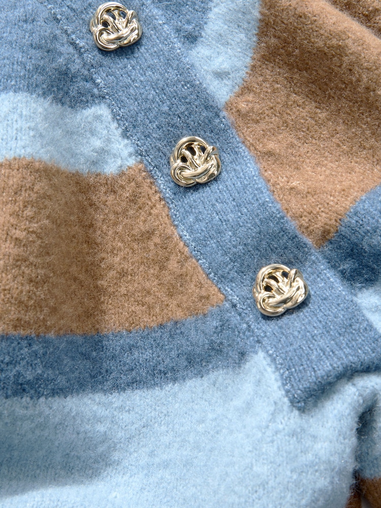 Blue Stripe Layered Long Sleeve Collared Gold Detailed Button Jumper with Wool and 100% Cotton Shirt - Image 7 of 10