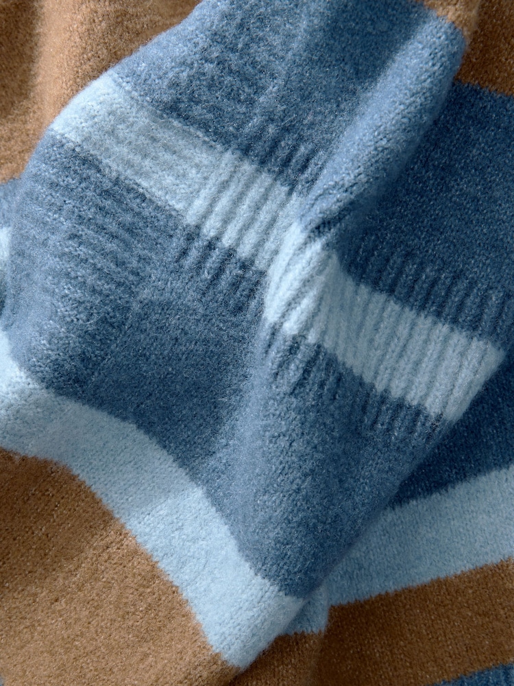 Blue Stripe Layered Long Sleeve Collared Gold Detailed Button Jumper with Wool and 100% Cotton Shirt - Image 8 of 10