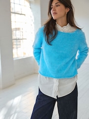 Blue Bright Supersoft Layer Jumper With Gem Button Shirt - Image 1 of 7
