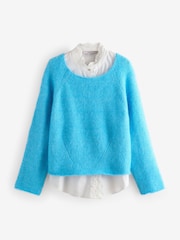 Blue Bright Supersoft Layer Jumper With Gem Button Shirt - Image 5 of 7