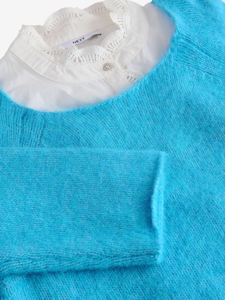 Blue Bright Supersoft Layer Jumper With Gem Button Shirt - Image 7 of 7
