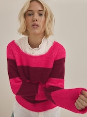 Pink Red Stripe Supersoft Layer Jumper With Gem Button Shirt - Image 1 of 8