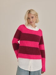 Pink Red Stripe Supersoft Layer Jumper With Gem Button Shirt - Image 3 of 8