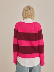 Pink Red Stripe Supersoft Layer Jumper With Gem Button Shirt - Image 4 of 8