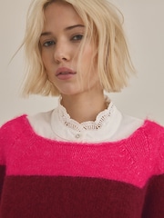 Pink Red Stripe Supersoft Layer Jumper With Gem Button Shirt - Image 5 of 8
