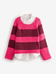 Pink Red Stripe Supersoft Layer Jumper With Gem Button Shirt - Image 6 of 8