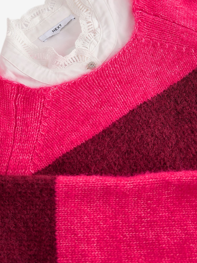 Pink Red Stripe Supersoft Layer Jumper With Gem Button Shirt - Image 8 of 8