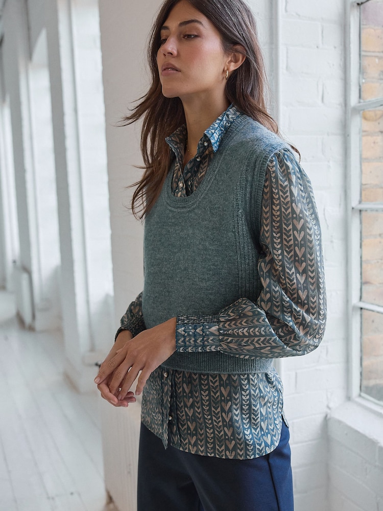 Blue Chambray Knitted Tank - Image 1 of 7