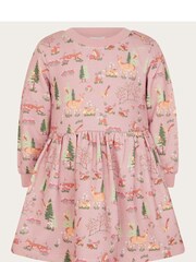 فستان للبيبي من الجيرسيه من القطن 100% بتصميم Woodland من Monsoon - صورة 1 من 1