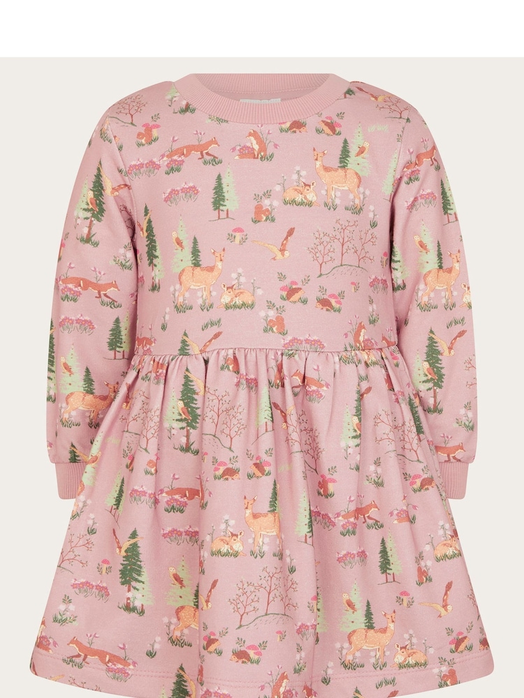 فستان للبيبي من الجيرسيه من القطن 100% بتصميم Woodland من Monsoon - صورة 1 من 1