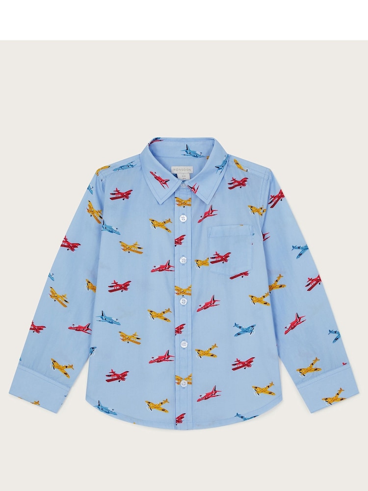 Monsoon Blue Plane Print 100% Cotton Shirt - Image 1 of 3