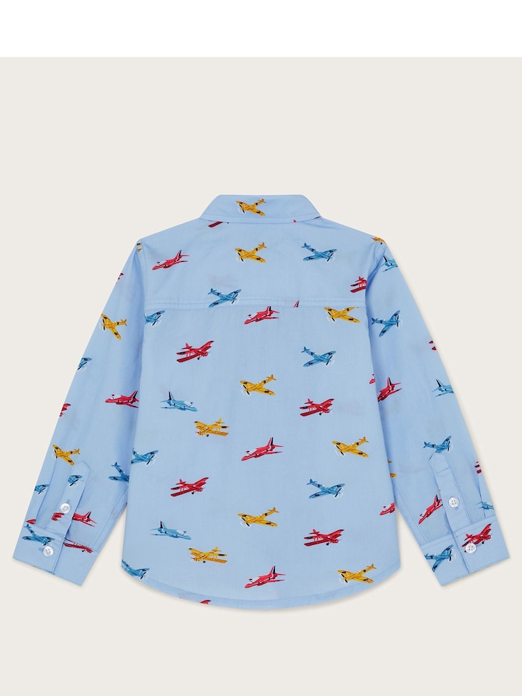 Monsoon Blue Plane Print 100% Cotton Shirt - Image 2 of 3 Monsoon Blue Plane Print 100% Cotton Shirt - Image 2 of 3