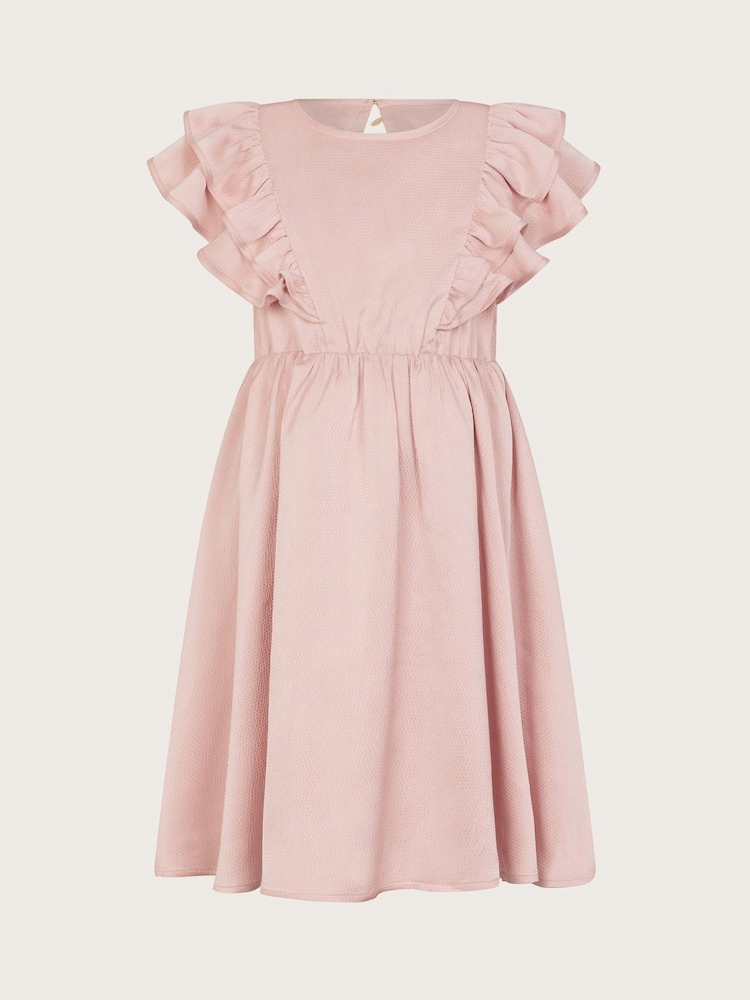 Monsoon Pink Satin Ruffle Sleeve Dress - Image 1 of 3