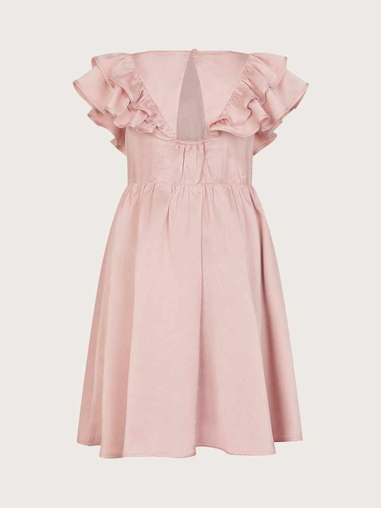 Monsoon Pink Satin Ruffle Sleeve Dress - Image 2 of 3