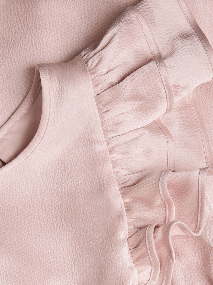 Monsoon Pink Satin Ruffle Sleeve Dress - Image 3 of 3 Monsoon Pink Satin Ruffle Sleeve Dress - Image 3 of 3