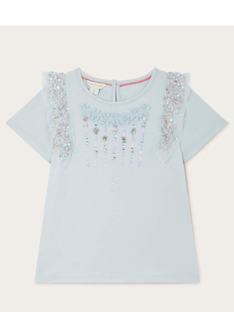 Monsoon Blue Sequin Embellished T-Shirt - Image 2 of 4