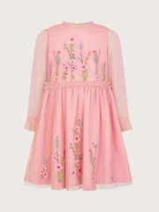 Monsoon Pink Floral Embellished Dobby Dress - Image 1 of 3