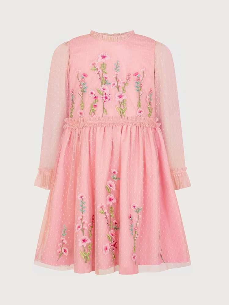 Monsoon Pink Floral Embellished Dobby Dress - Image 1 of 3