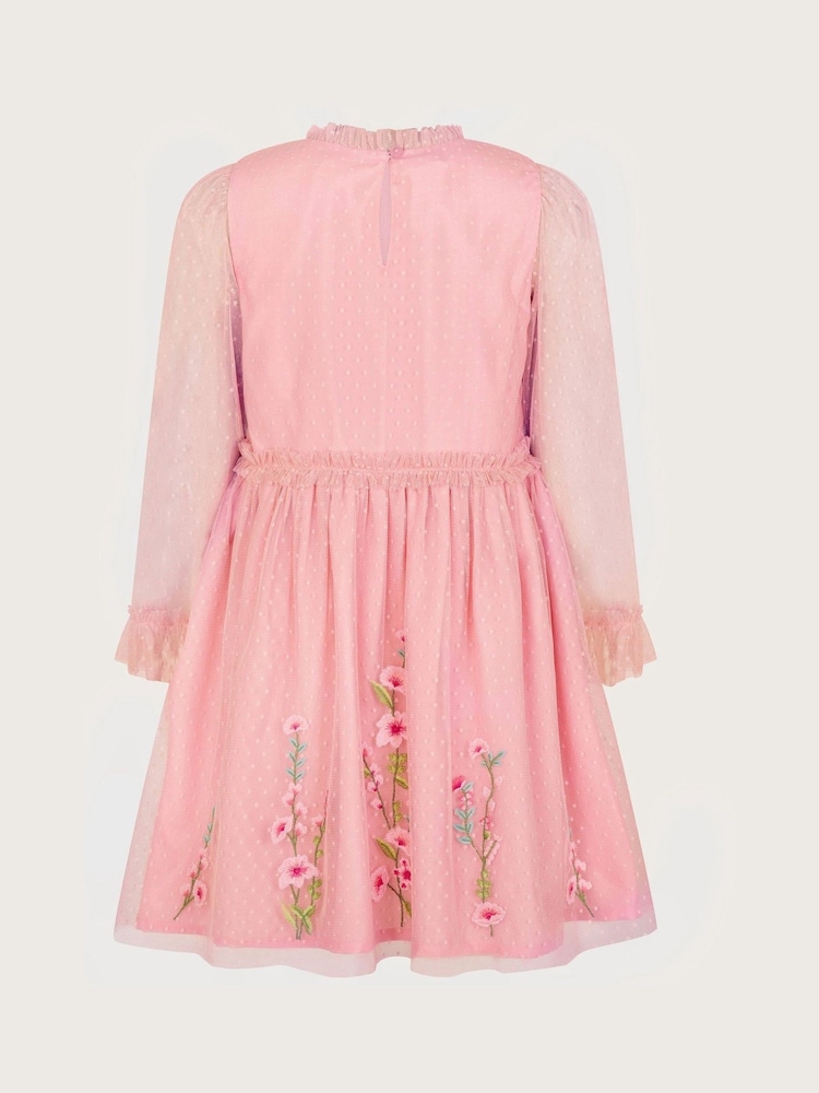 Monsoon Pink Floral Embellished Dobby Dress - Image 2 of 3