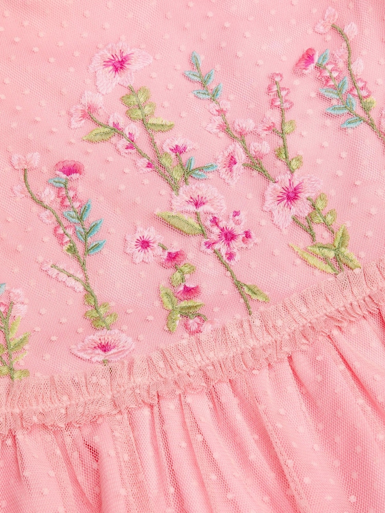 Monsoon Pink Floral Embellished Dobby Dress - Image 3 of 3