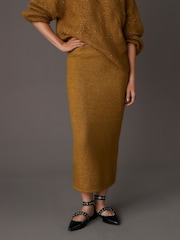 Green Olive Neppy Knitted Column Midi Skirt with Wool - Image 2 of 8