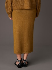 Green Olive Neppy Knitted Column Midi Skirt with Wool - Image 3 of 8