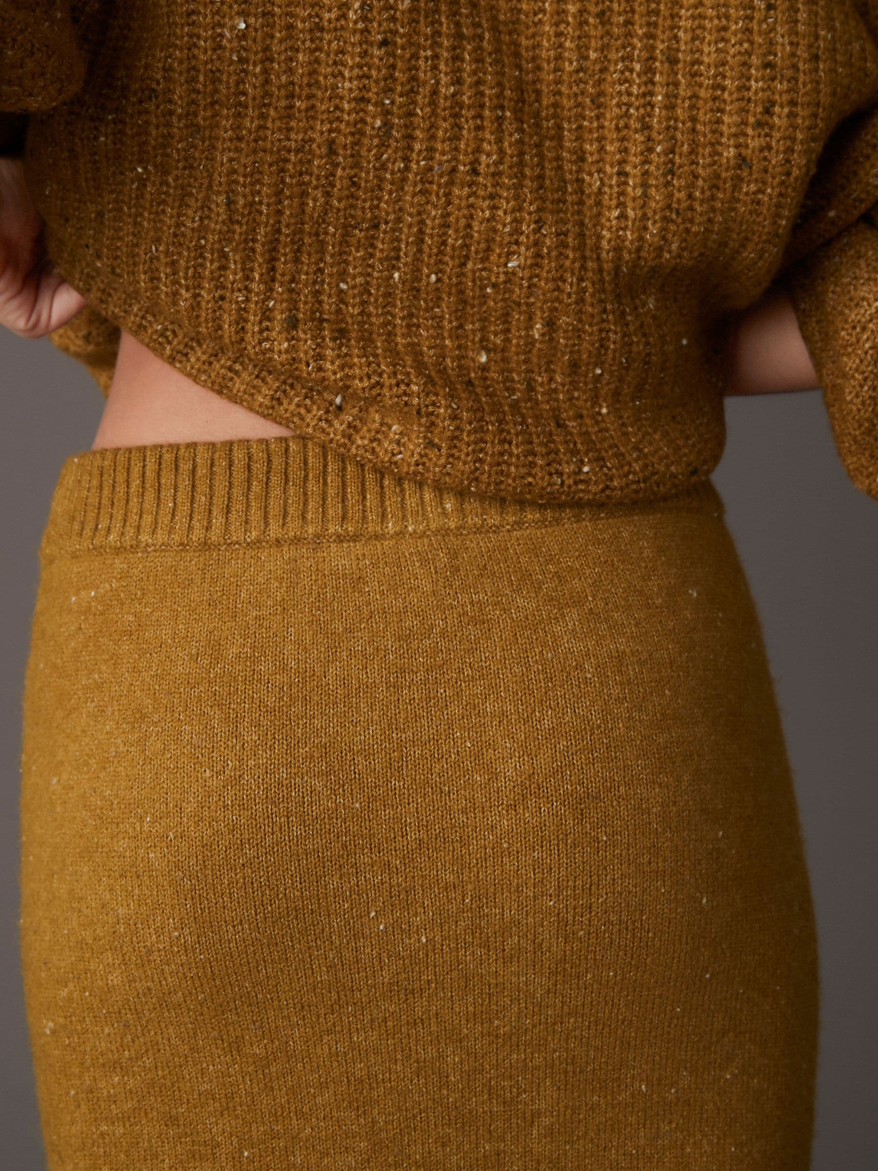 Buy Green Olive Neppy Knitted Column Midi Skirt with Wool