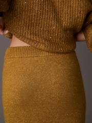 Green Olive Neppy Knitted Column Midi Skirt with Wool - Image 5 of 8