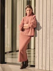 Pink Blush Neppy Knitted Column Midi Skirt with Wool - Image 1 of 8