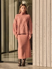 Pink Blush Neppy Knitted Column Midi Skirt with Wool - Image 2 of 8