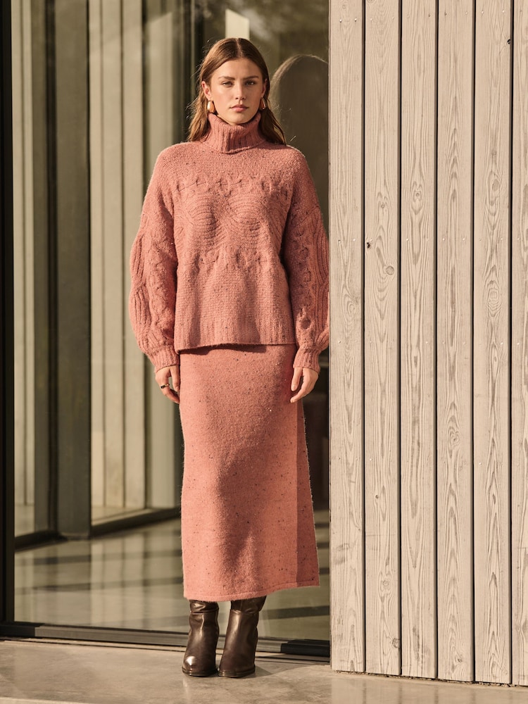 Pink Blush Neppy Knitted Column Midi Skirt with Wool - Image 2 of 8