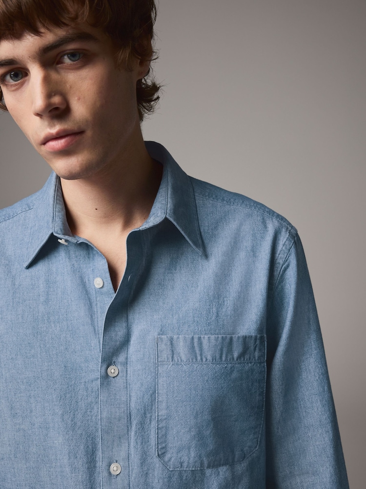 Mid Blue Regular Fit Textured Single Cuff Shirt With Cutaway Collar - Image 1 of 1