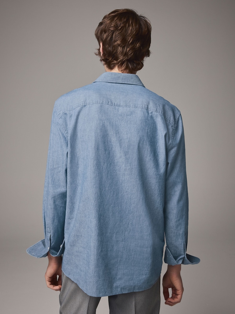 Mid Blue Regular Fit Textured Single Cuff Shirt With Cutaway Collar - Image 4 of 5