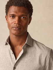 Neutral Brown Linen Blend Regular Fit Long Sleeve Cutaway Collar Shirt - Image 1 of 6