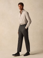 Neutral Brown Linen Blend Regular Fit Long Sleeve Cutaway Collar Shirt - Image 3 of 6